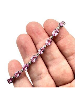10K White Gold Pink Sapphire Diamond Bracelet 8.2 Grams 7 Inch